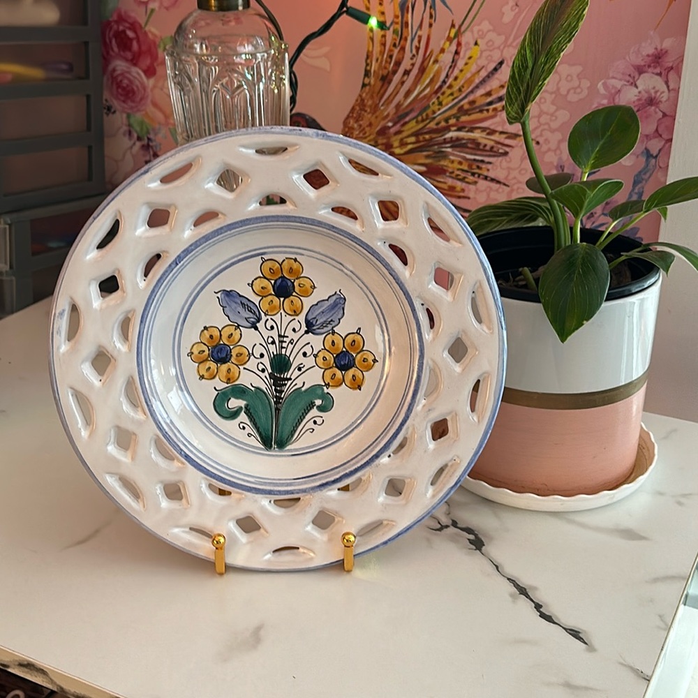 Vintage Hungarian Haban Ceramic Folk Art Floral Decorative Wall Plate